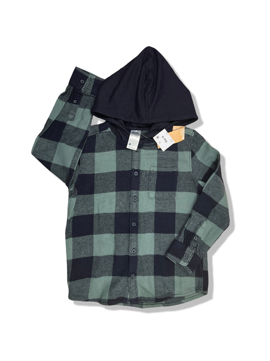 Anko Green Checkered Hooded Flanno 100% Cotton BNWT - Size 4