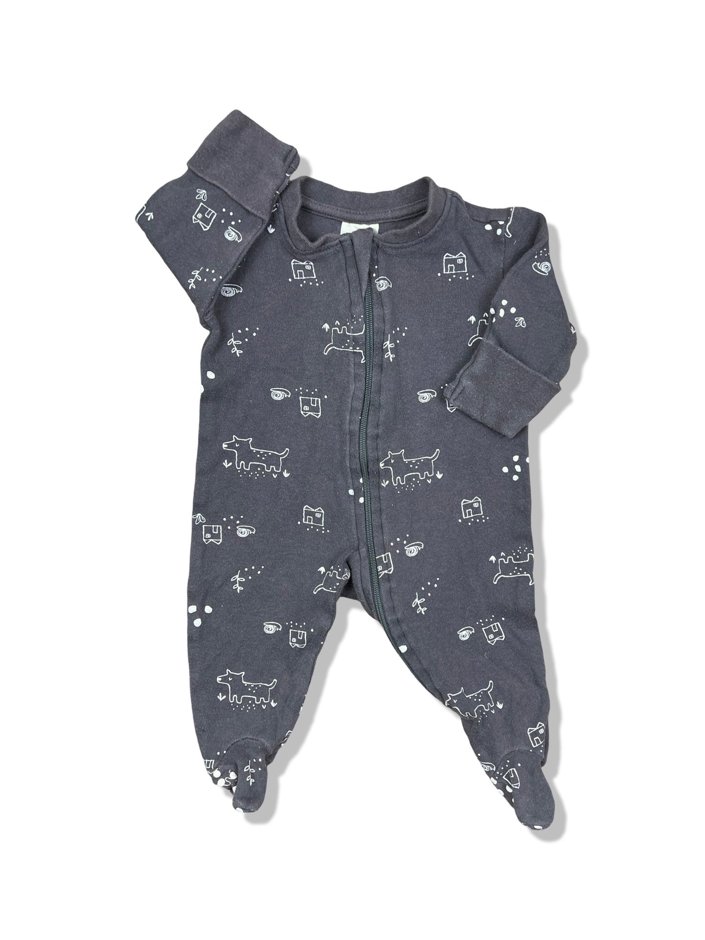 Anko Dark Grey Zipper Onesie 100% Cotton - Size 0000