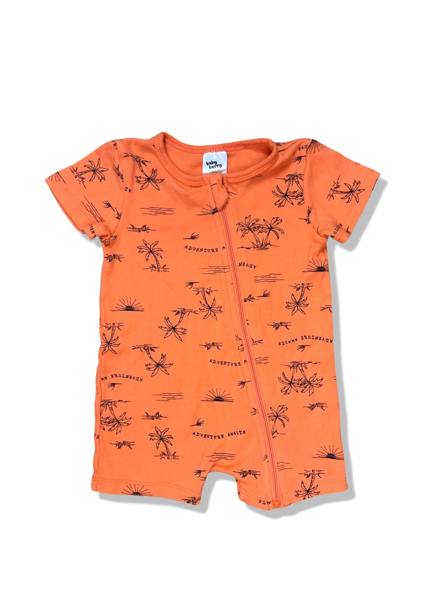 Baby Berry Orange Zipper SS Romper 100% Cotton - Size 00