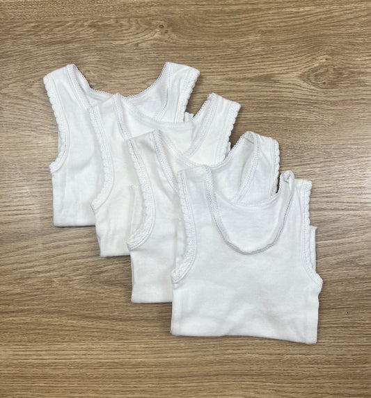 Tiny Little Wonders 4x Pack of White Singlets - Size 0000