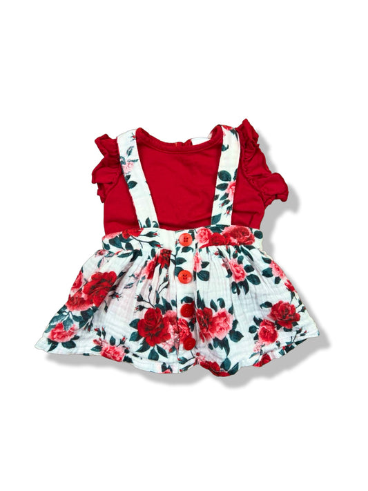 Baby Baby Red Rose Tee & Suspender Skirt Set 100% Cotton - Size 0000