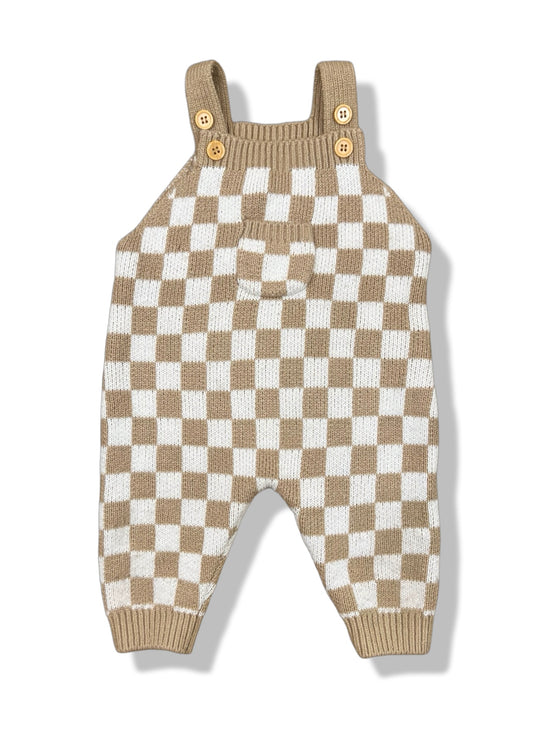 Gingham Knit Overalls - Size 0