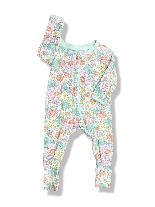 Anko Green Floral 2 Way Zipper Onesie - Size 0000