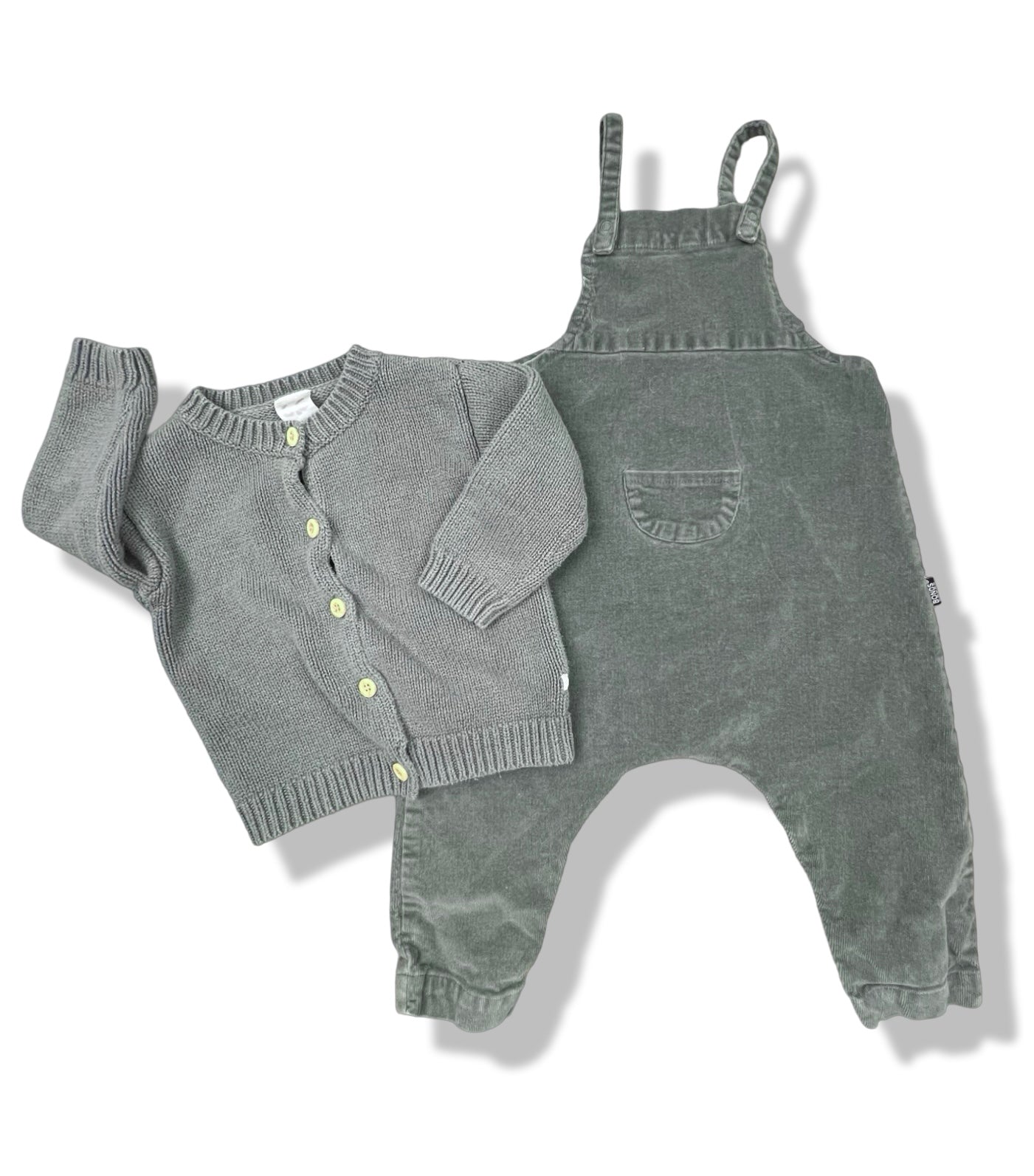 Bonds Green Corduroy Overalls & Knit Cardigan Set - Size 0