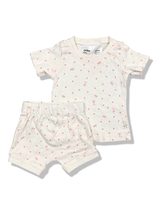 Anko Love Heart SS Pyjama Set 100% Cotton - Size 000