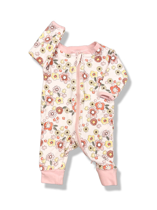 Anko Pink Floral 2 Way Zipper Onesie - Size 0000