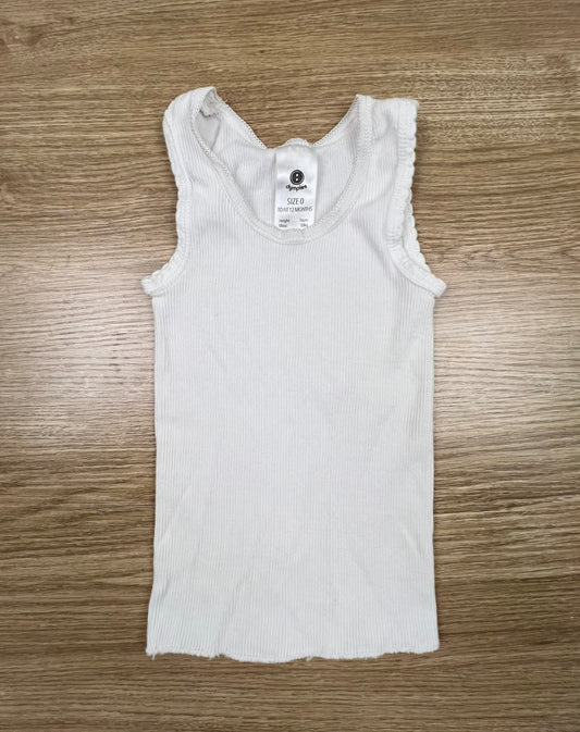 Dymples White Ribbed Singlet - Size 0