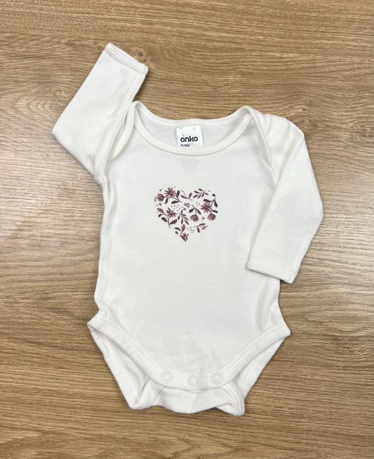 Anko White LS Bodysuit 100% Cotton - Size 0000