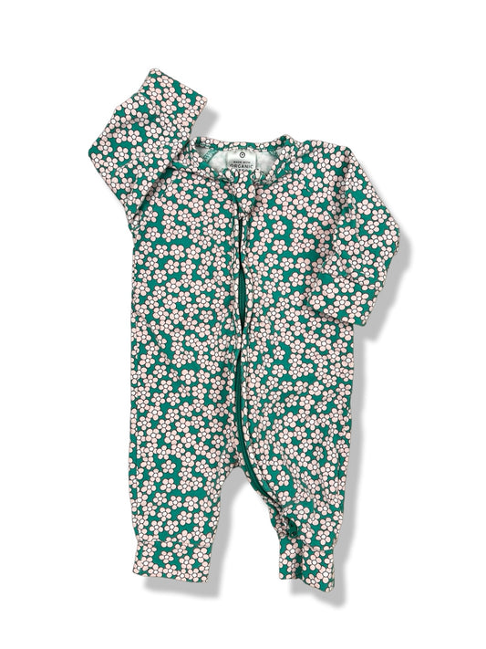 Target Green Floral 2 Way Zipper Onesie Organic Cotton - Size 0000