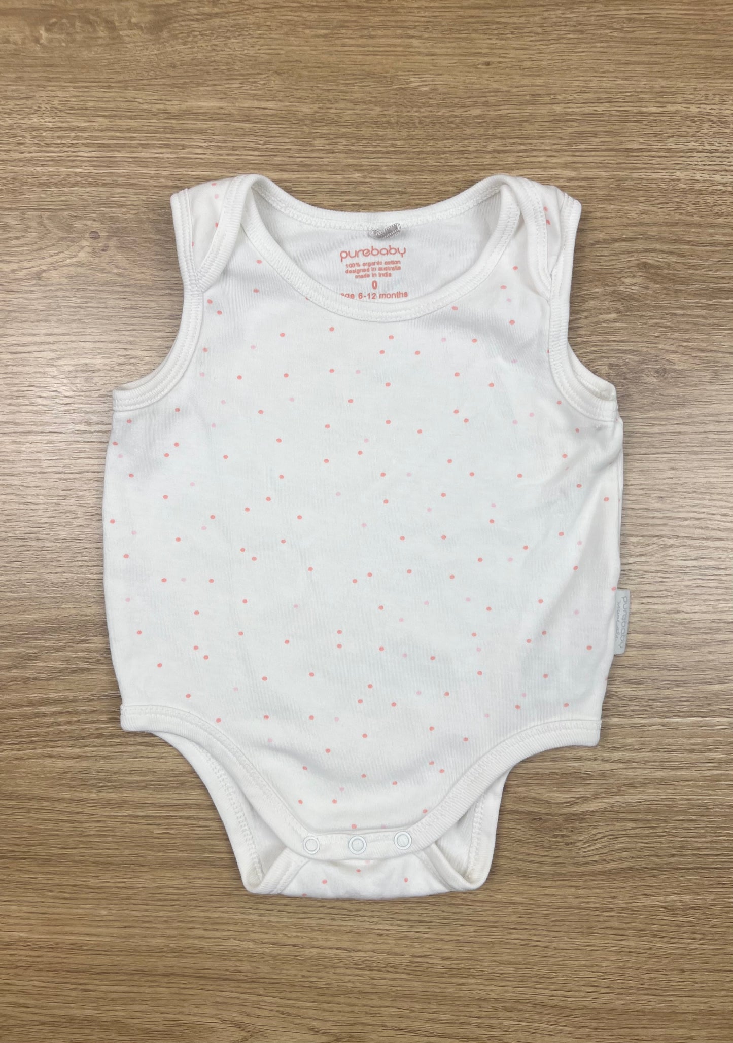 Purebaby Pink Spotty Sleeveless Bodysuit - Size 0