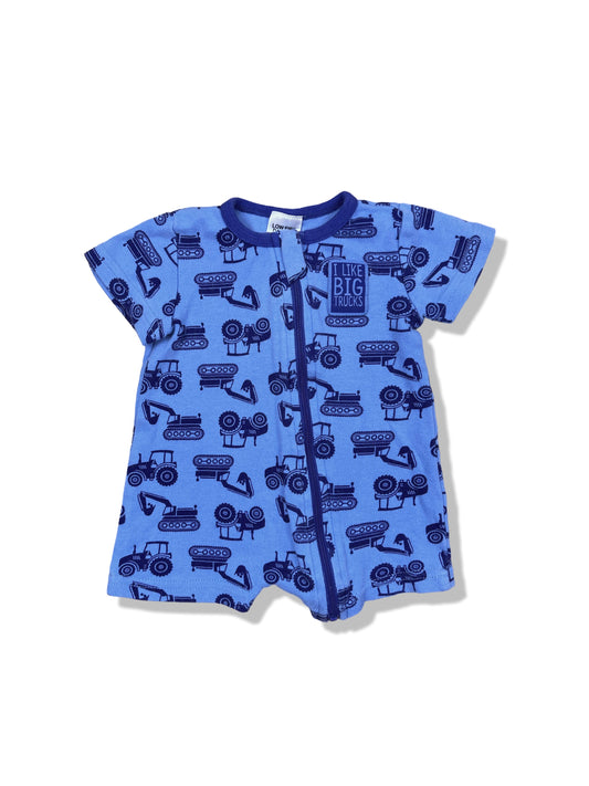 Baby Berry Blue Tractor Zipper Romper - Size 000