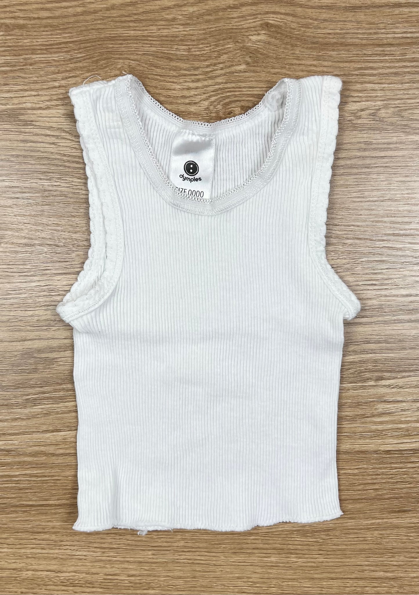 Dymples White Ribbed Singlet - Size 0000