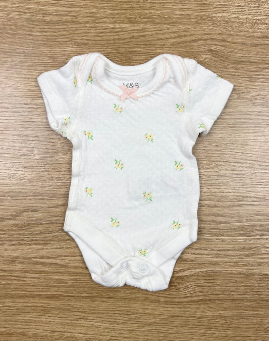 M&S White Floral SS Bodysuit - Size 00000