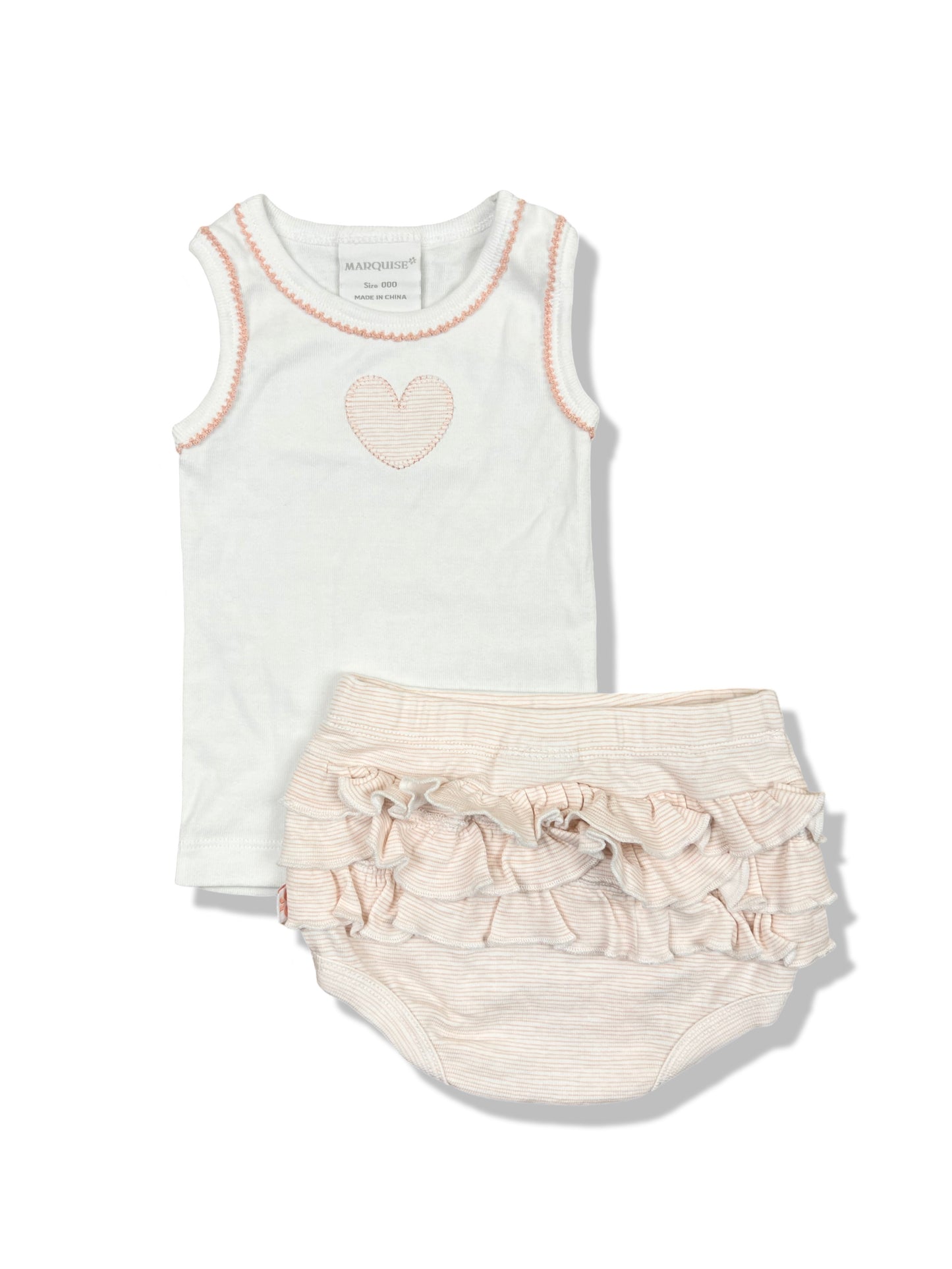 Marquise Peach Singlet & Frill Bottom Bloomers - Size 000