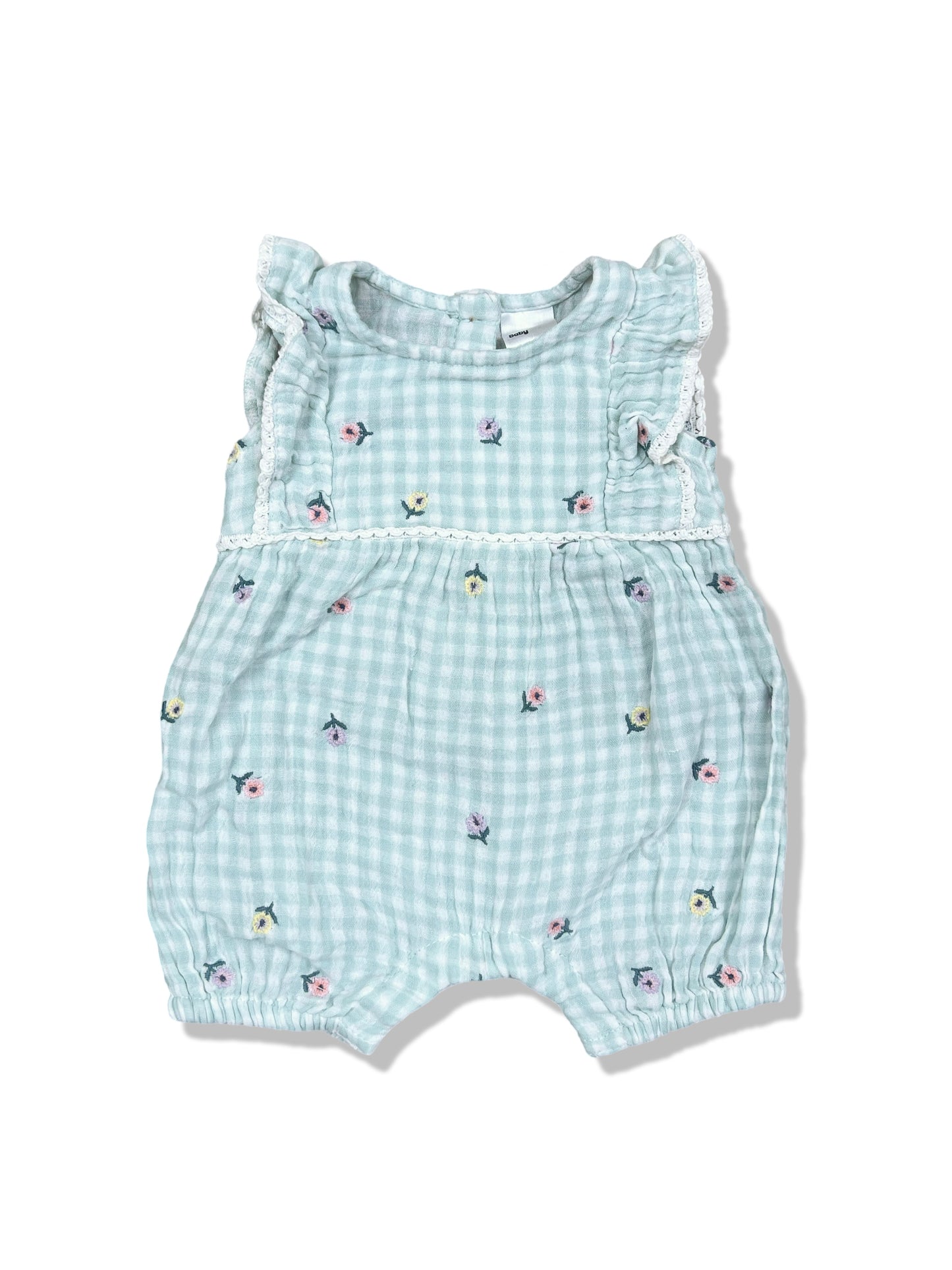 Anko Blue Gingham Flutter Romper 100% Cotton - Size 000