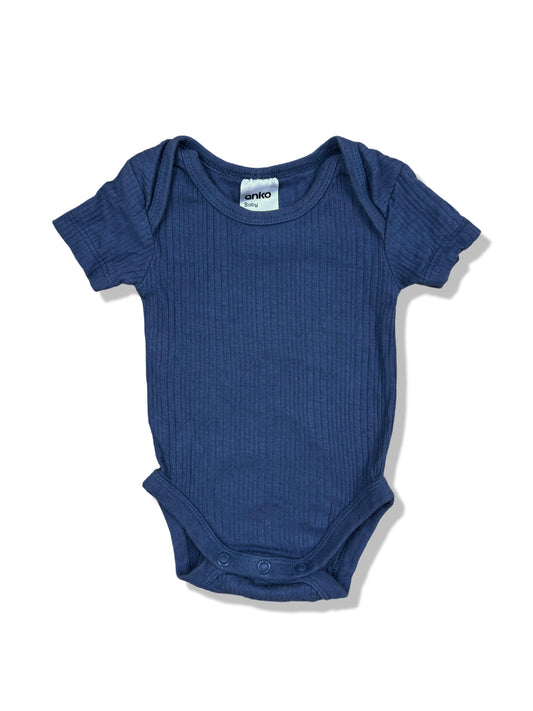 Anko Blue Ribbed SS Bodysuit 100% Cotton - Size 0000