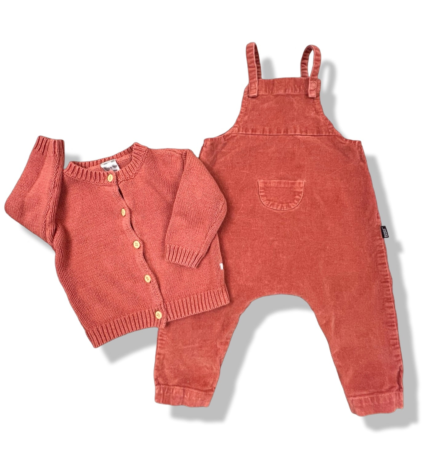 Bonds Rust Corduroy Overalls & Knit Cardigan Set - Size 0