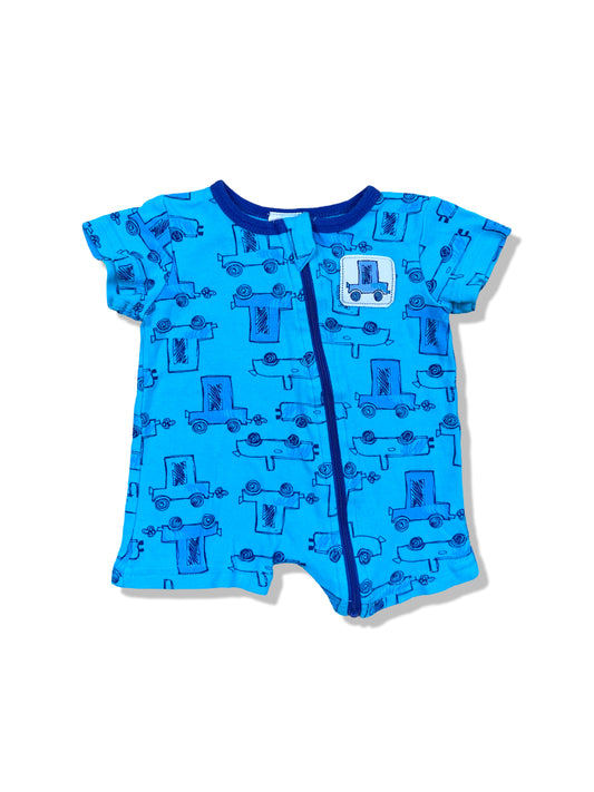 Baby Berry Blue Vehicle Zipper Romper - Size 000