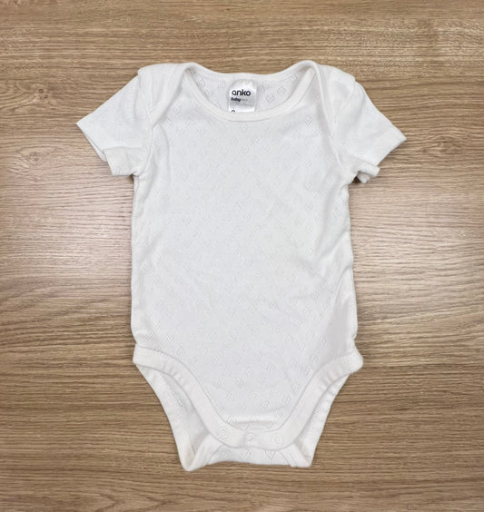 Anko White Pointelle SS Bodysuit 100% Cotton - Size 0