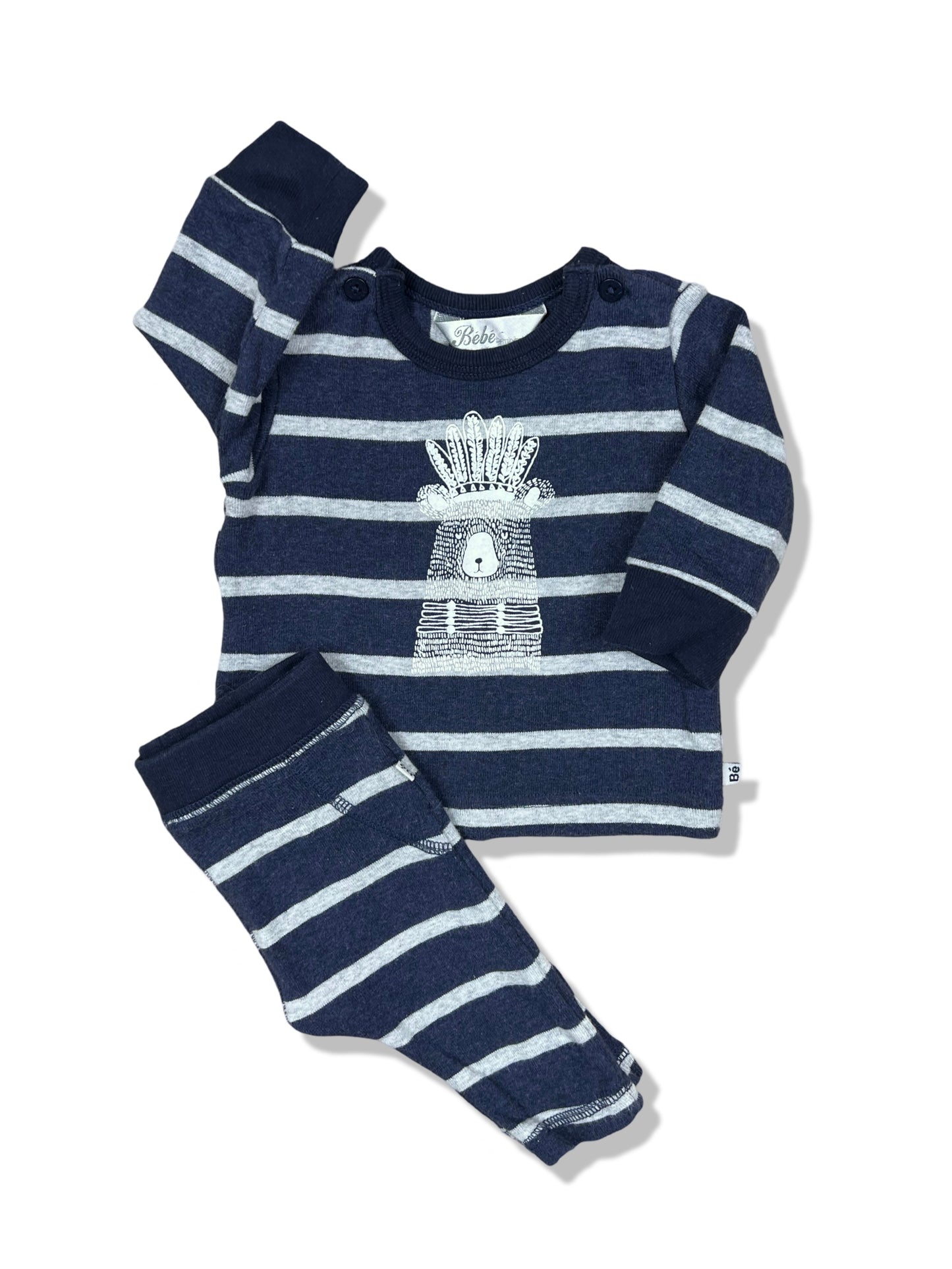 Bebe By Minihaha Navy Striped LS Shirt & Leggings Set - Size 000