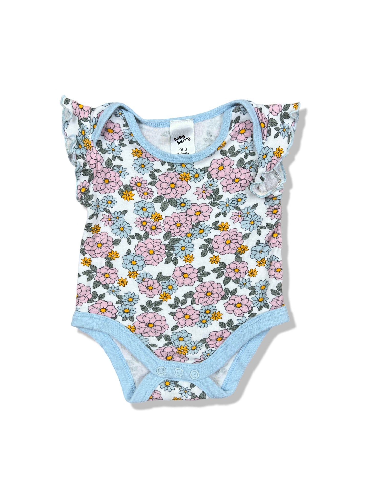 Baby Berry Floral Flutter Bodysuit 100% Cotton - Size 000