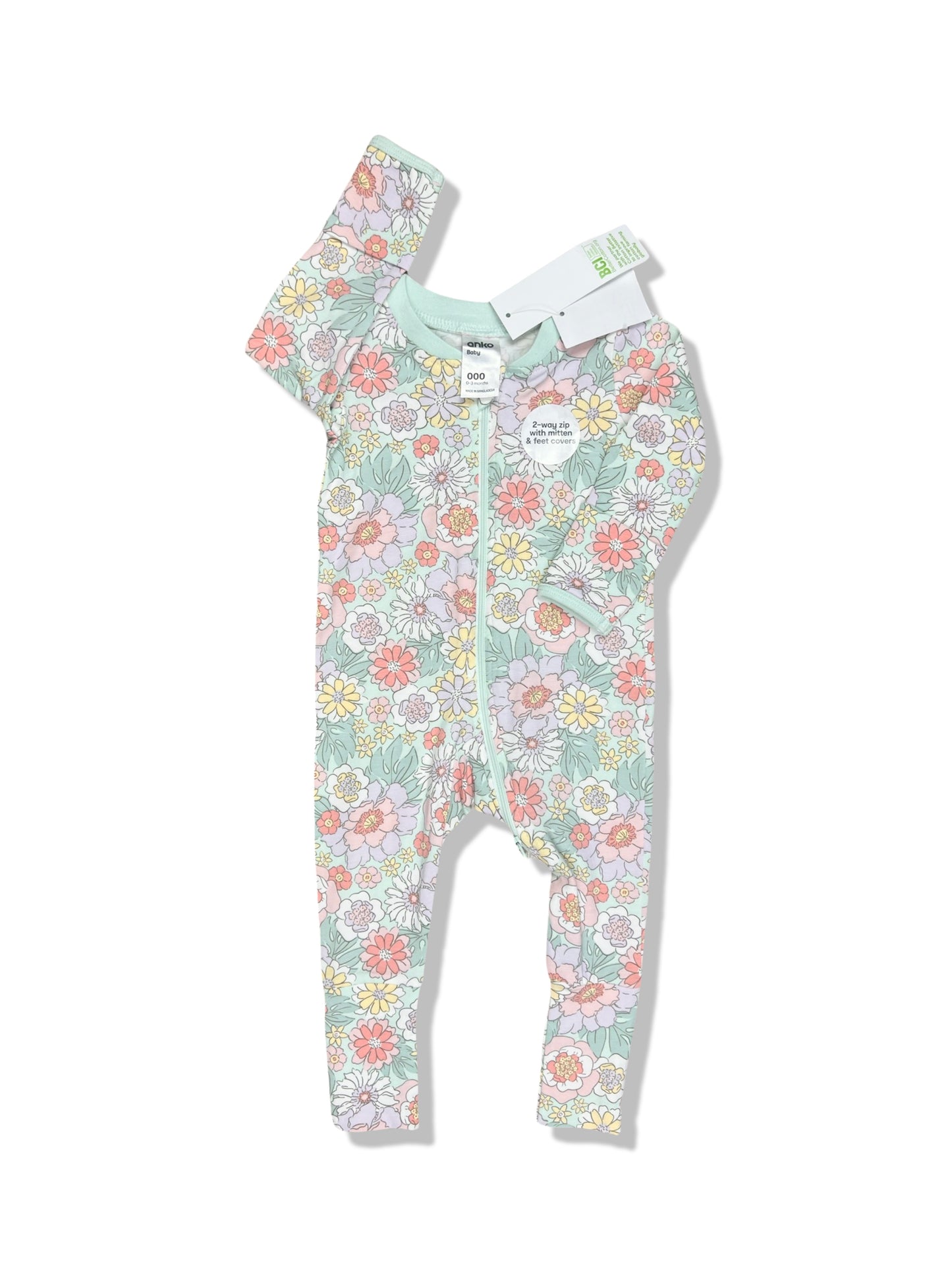 Anko Floral 2 Way Zipper Onesie BNWT - Size 000