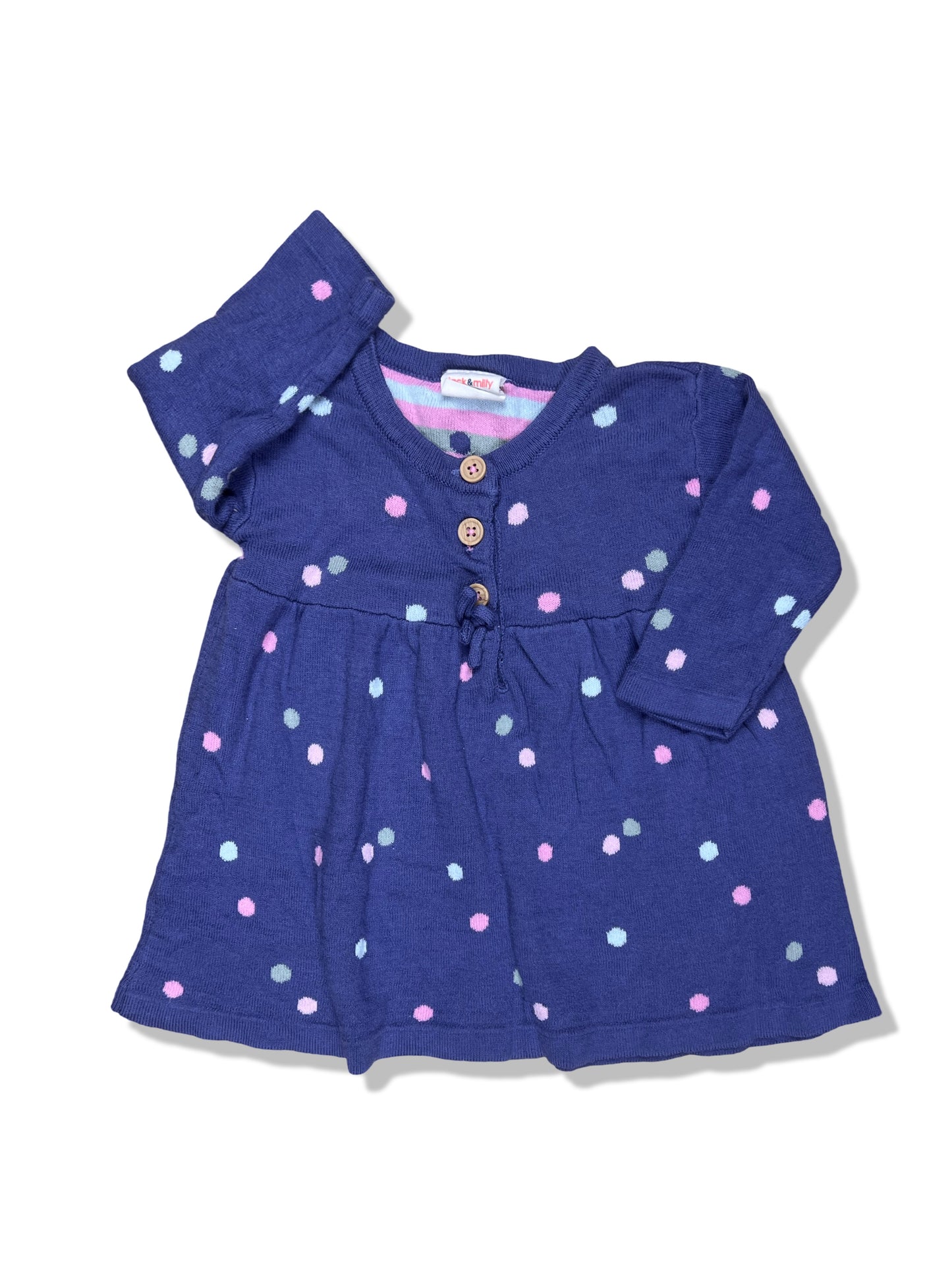 Jack & Milly Polka Dot Knit LS Dress - Size 000