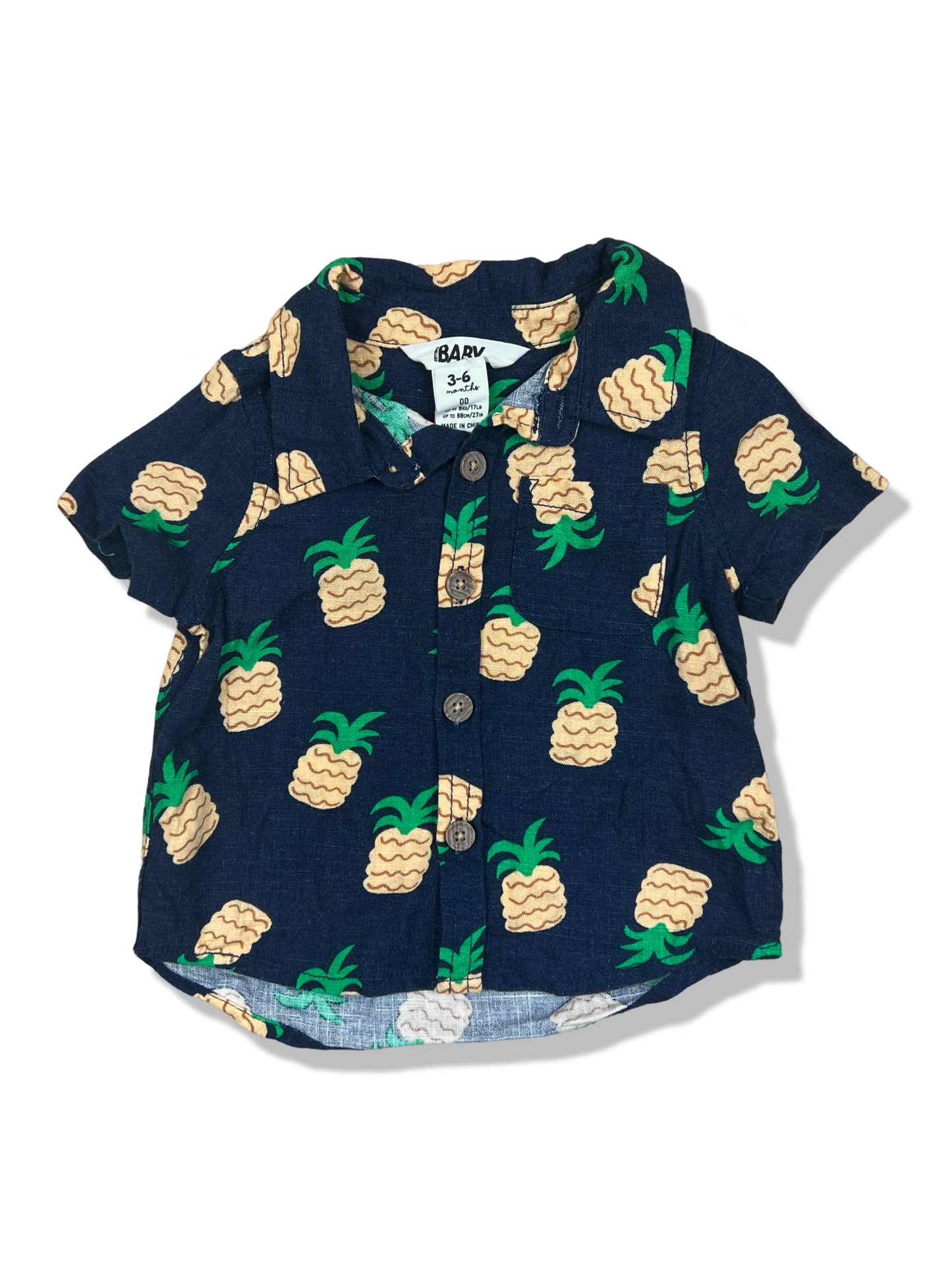 Cotton On Baby Pineapple Button Up SS Shirt - Size 00