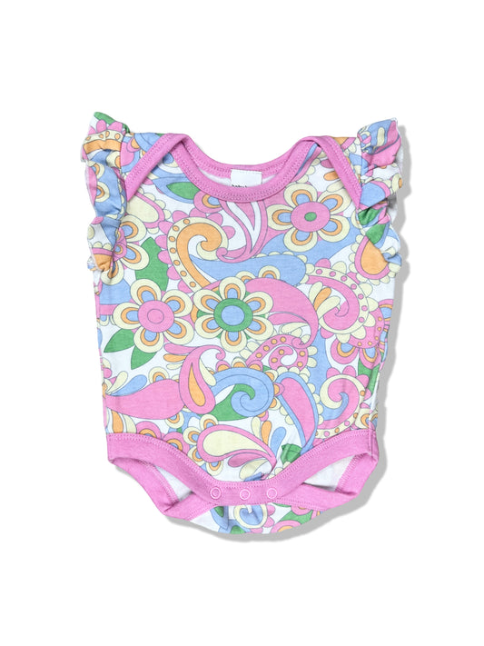 Baby Berry Pink Print Flutter Bodysuit 100% Cotton - Size 00