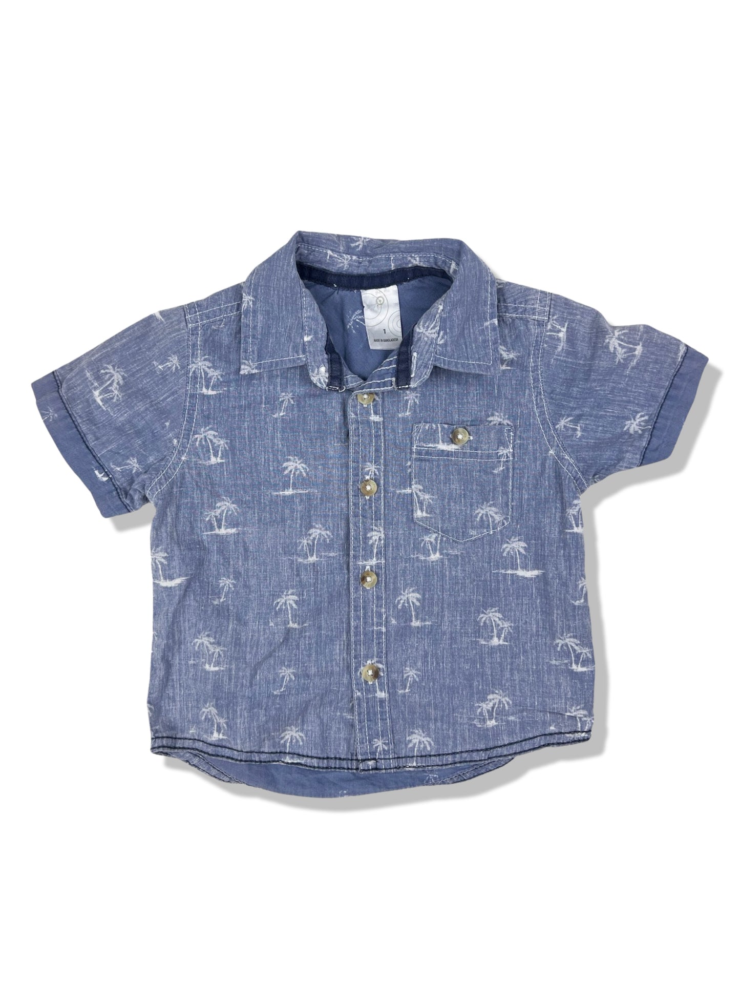 Target Blue Palm Tree SS Button Up Shirt - Size 1