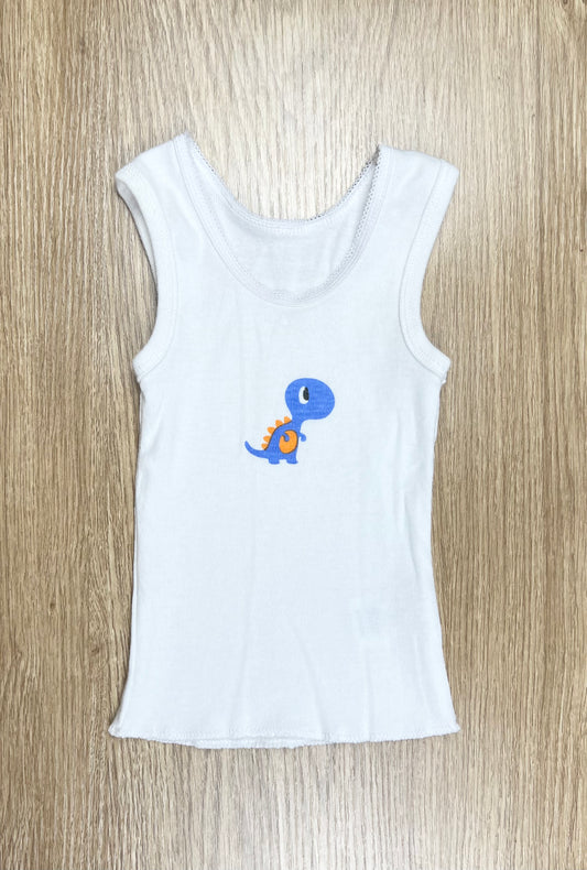 Tiny Little Wonders White Dinosaur Singlet - Size 000