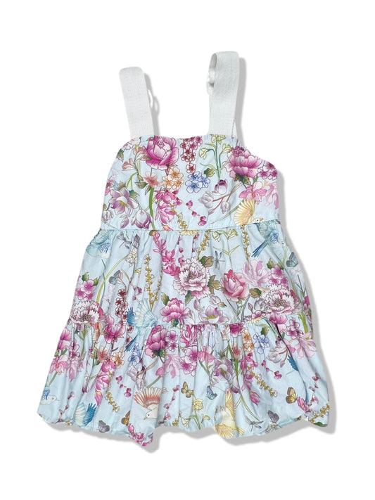 Bebe By Minihaha Blue Floral Dress 100% Cotton - Size 1