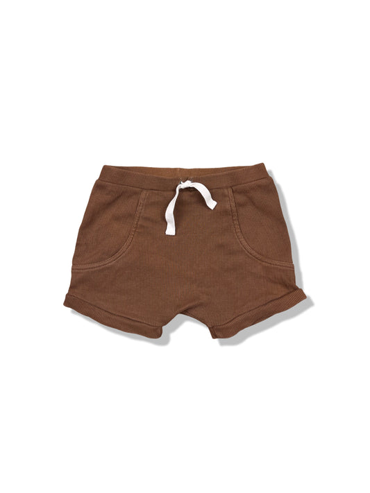 Snuggle Hunny Kids Chocolate Ribbed Organic Shorts - Size 1