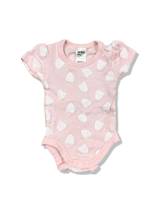 Anko Pink Strawberry SS Bodysuit 100% Cotton - Size 0000