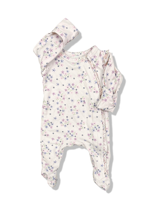 Bebe By Minihaha Pink Floral Zipper Onesie - Size 00000