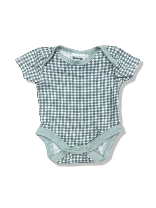 Baby Baby Green Gingham SS Bodysuit 100% Cotton - Size 0000