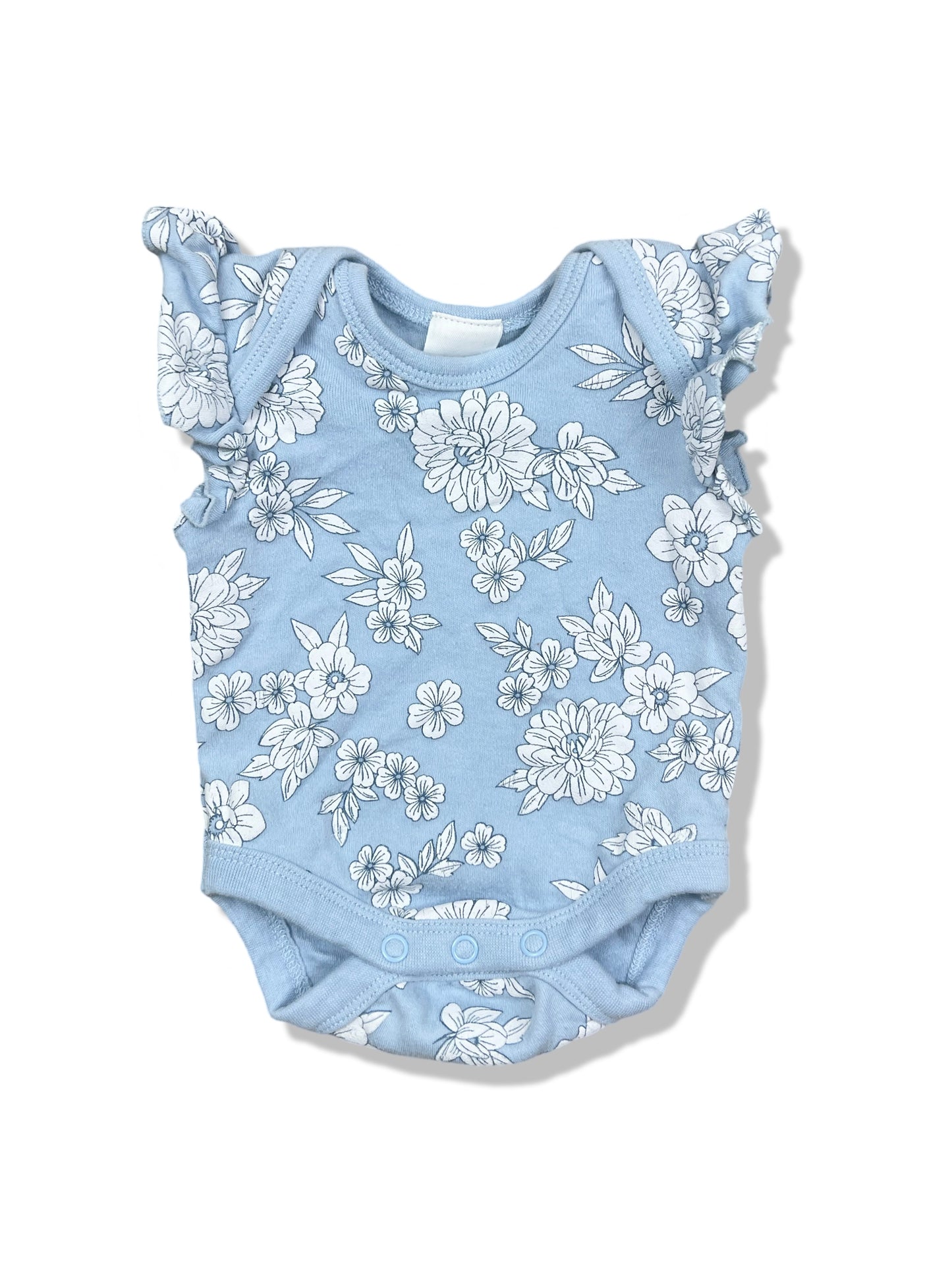 Baby Berry Blue Floral Flutter Sleeve Bodysuit 100% Cotton - Size 0000