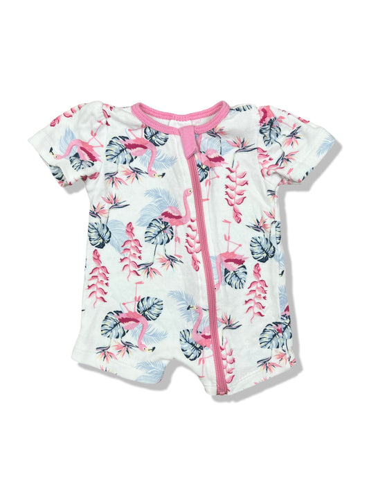 Baby Berry Flamingo Zipper Romper 100% Cotton - Size 0000