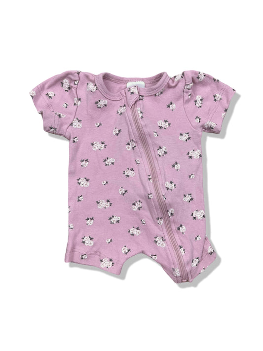 Baby Berry Purple Floral Zipper Romper 100% Cotton - Size 0000