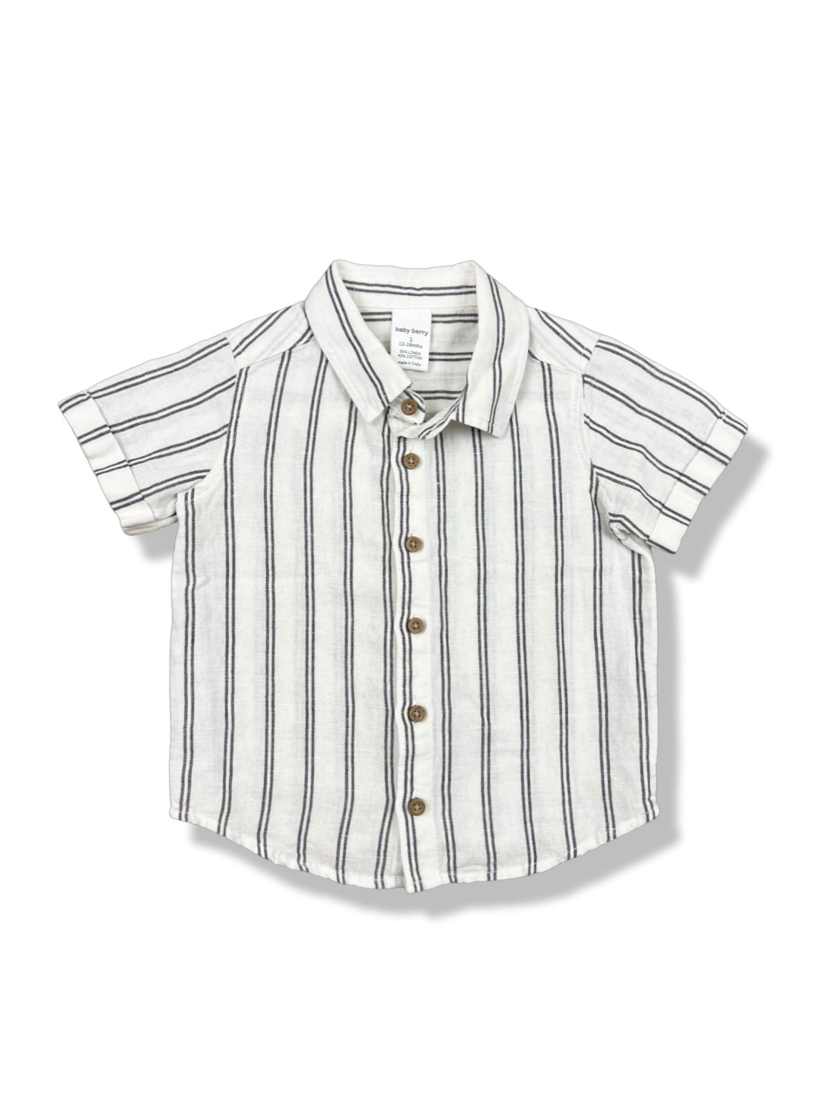 Baby Berry Striped Linen SS Button Up Shirt - Size 1